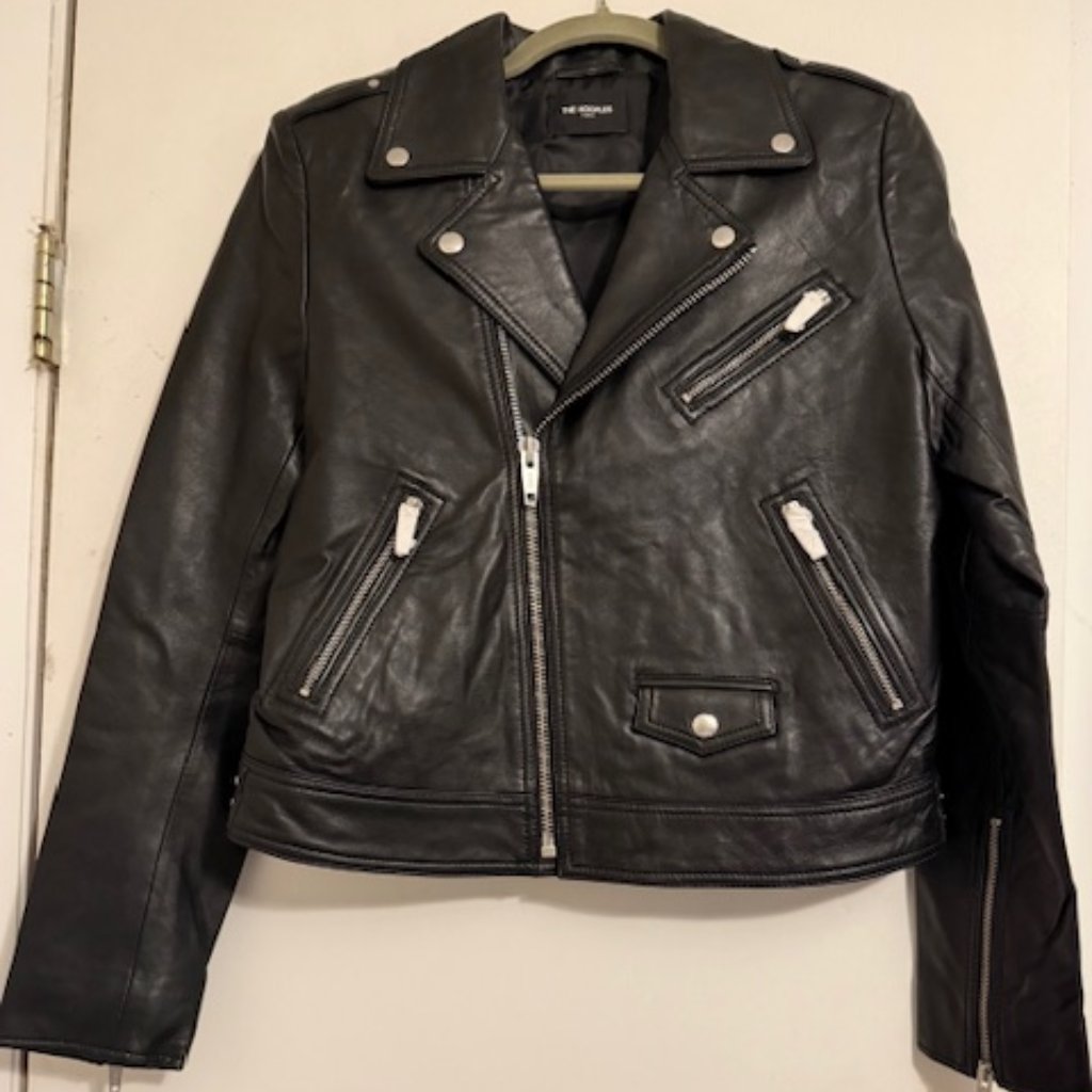 The Kooples Lambskin Black Leather Moto Jacket French Size 2